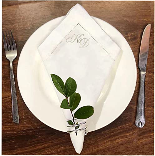 Stoffservietten Bestickt mit Monogramm, Servietten, 44x44cm, 100% Baumwolle, Servietten Bestickt, Servietten mit Monogramm (Weiß)