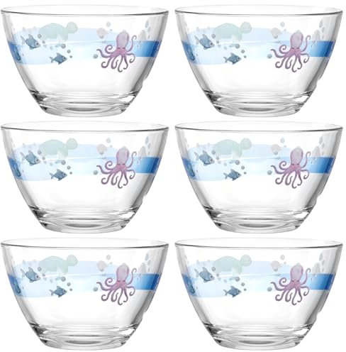 LEONARDO Bambini Avventura 044421 Lot de 6 saladiers pour enfant en verre à paroi épaisse 400 ml Diamètre 12 cm Passe au lave-vaisselle Robuste