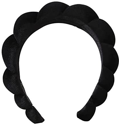 Ycfish Puffy Makeup Headband Spa Headbands for Women Sponge & Terry Towel Cloth Fabric Cute Skincare Headband for Face Washing, Makeup Removal, Shower, Facial Mask (Black)