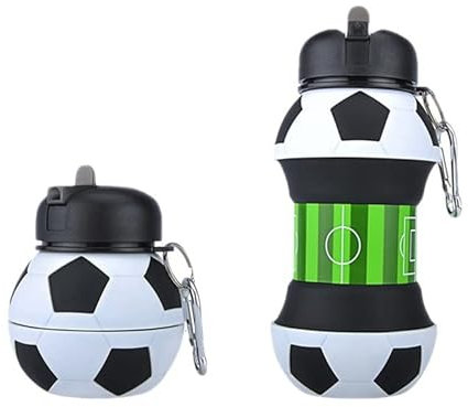 RoadLoo Kids Water Bottle, Football Water Bottle 550ml Collapsible Childrens Water Bottles Leakproof Silicone Drinks Bottle for Girls Boys Unique Gifts for Boys and Girls Cool Kids Water Bottle