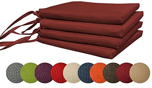 chilly pilley 4X Gartenkissen Stuhlkissen Set Gartenstühle Stuhlauflage Sitzkissen Sitzpolster Auflage Gartensitzkissen Garten Kissen (4er Set, Dunkelrot)