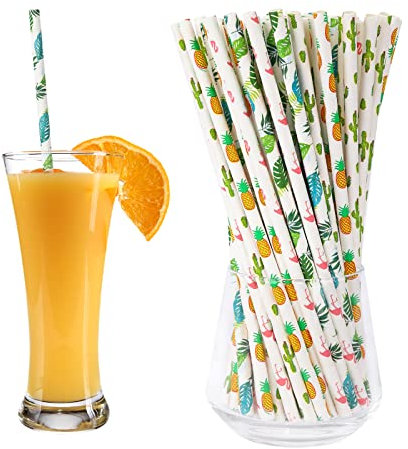 Hawaii Papierstrohhalme, 200Pcs Flamingo Trinkhalme Ananas, Kaktus Stil Sommer Party Aloha Strohhalme Cocktails Dekoration für Cocktails, Saft, kalte Getränke Strohhalm Hen Party Strohhalme