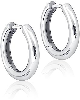Mary & Jules Creolen Silber aus 925 Sterling Silber, aus recyceltem Silber, schlichte Damen Ohrringe, Klappcreolen, Dicke Creolen Silber, Huggies Echtschmuck Ohrstecker für Frauen und Mädchen