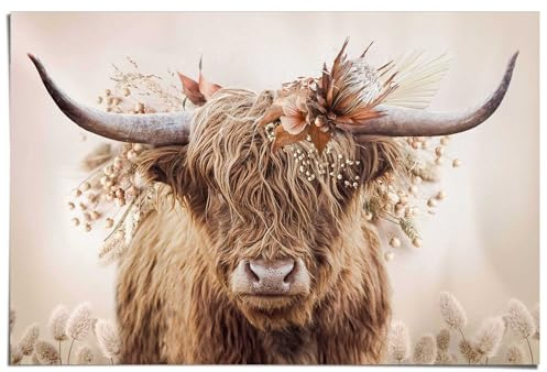REINDERS Poster, Highlander in Blumen, Wohnzimmer, Poster, Wanddeko, Room Decor, Bilderdruckpapier, Beige, 61 x 91,5