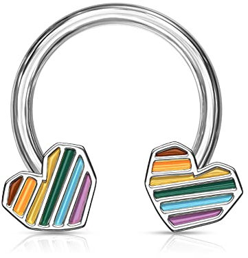 Treuheld® Hufeisen Piercing mit Regenbogen-Herzen | [01.] - Silber