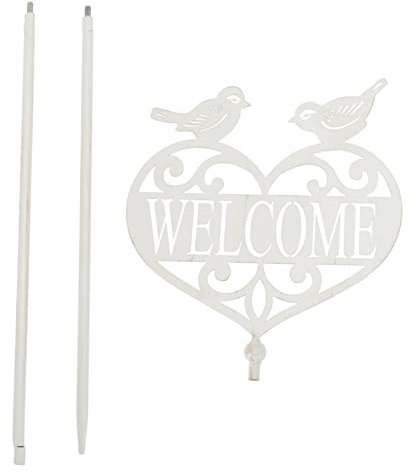 Yardenfun 1stk Willkommensschild Im Garten Vogelpfähle Rustikales Willkommensschild Vogelgartenpflock Frühlingsdeko Außendekoration Metallkunst Eisen Willkommenstafel Einstecken Weiß
