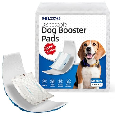 MICOOYO Disposable Dog Diaper Liners, Dog Booster Pads for Male Female Dogs, Super Absorbent Period Dog Inserts Pads for Nappies Pants(Dual Side Leakproof)(M-100)