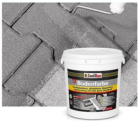 Isolbau Bodenfarbe - 20 kg - Boden- und Betonfarbe für Keller, Garage, Werkstatt - Wasserfeste Bodenbeschichtung für innen & außen - Betongrau (RAL)