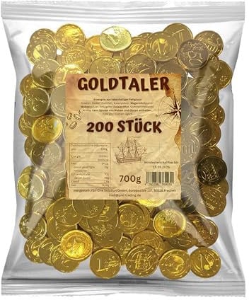 Goldtaler aus Schokolade 200 Stück I ideal für Schatzsuchen, Kindergeburtstage oder als Mitgebsel I Euromünzen als Wurfmaterial für Karneval und Fasching