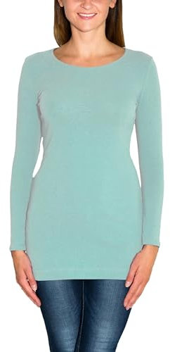 Alkato Damen Langarm Longshirt Langarmshirt Tunika Basic Shirt, Farbe: Mineralgrün, Größe: XXL