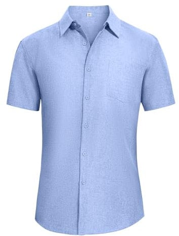 SIHOHAN Men's Short Sleeved Shirts Casual Button Down Shirts Short Summer Sleeve Shirts Holiday Beach Shirt Blue