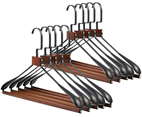 EndyAk Robustes Kleiderbügel-Set aus Eisen und Holz – 10er-Pack, breite Schultern, 360° drehbarer Haken – ideal für Mäntel, Anzüge, Hosen und Jacken
