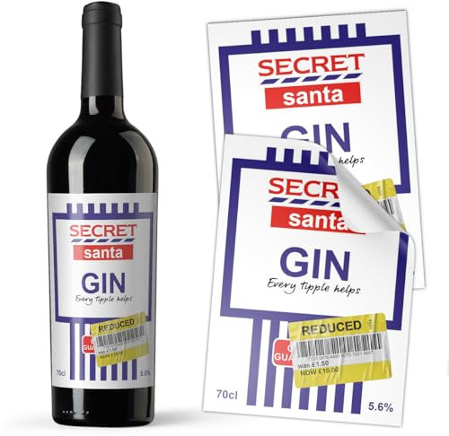 3 X Funny Gin Xmas Secret Santa Supermarket Budget Alcohol Bottle Gift Novelty Drinks Sticker Label (Secret Santa Gin)