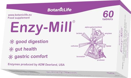 Enzy-Mill – Nahrungsergänzungsmittel für die Verdauung mit 7 essenziellen Enzymen – 60 Tabletten – Unterstützt die Verdauung und Nährstoffaufnahme – Vegan – Ohne künstliche Zusatzstoffe