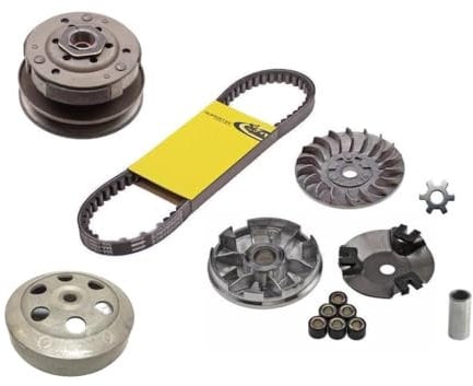 Variomatik + Kupplung + Glocke + Wandler + Keilriemen Set passend für Yamaha Aerox, Aprilia SR 50, MBK Booster 50 2T Minarelli – Neuer Antriebssatz mit Riemenscheibe, Lüfterrad, Kupplung, Gewichten
