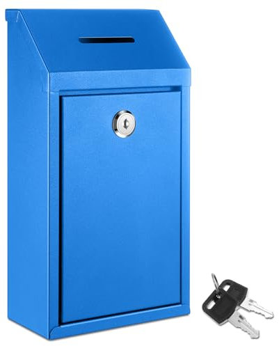 Yaocom Metall-Spendenkassette, Sammeltresor, Vorschlagsbox mit Schloss, Wandmontage, Briefkasten, Lieferurne, Behälter für Zuhause, Büro, Außentür (blau)