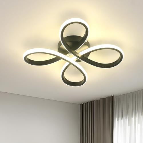 Plafón LED Techo Moderno, Lámpara de Techo LED de Creativa Floral Design 30W 3375LM, Luz de Techo Moderna de Acrílico Negro para Dormitorio Cocina Sala de Estar, Luz Neutra 4500K, 30CM