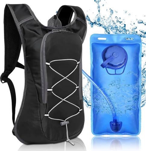 WANDGU Sac à dos d'hydratation avec poche d'hydratation de 2 l - Sac à dos de vélo : sac à dos d'hydratation ultra léger, sac à dos de course étanche, sac à dos réfléchissant réglable pour la course à