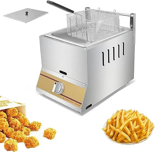 Gas Deep Fryer Commercial Deep Gas Fryer, Stainless Steel Countertop LPG Gas Deep Fryer, With Basket Lid, Removable Oil Container, for Commercial Restaurant Countertop Food Cooking