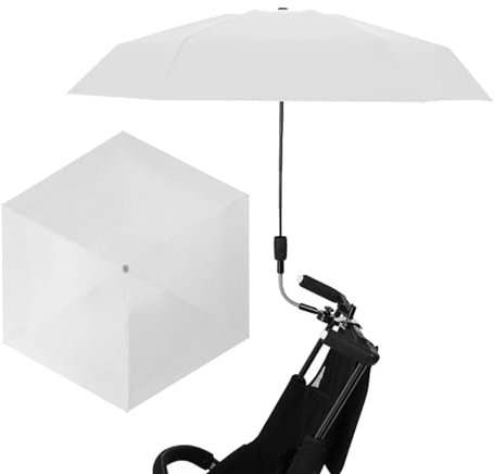 BEIJIALY Parapluie de Chaise avec Pince Réglable, Parasol pour Poussette, Parasol Anti-UV pour Poussette, Protection UV à Clip sur Parapluie pour Poussettes, Chaise de Plage(Blanc)