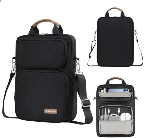 Kailaien - Funda para tablet de 10 a 13 pulgadas, bolsa para iPad Pro M4 de 13 pulgadas, Air M2 2024, iPad Pro 12.9 M2 y M1, iPad 10.9, Galaxy Tab S8+/S9+ 12.4, con correa de hombro extraíble (negro)