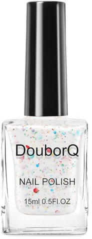 Sparkling Glitter White Nail Polish - Holographic Chrome Nail Varnish - 60 Seconds Quick Dry - Long-Lasting Glossy Shimmer and Iridescent Effect