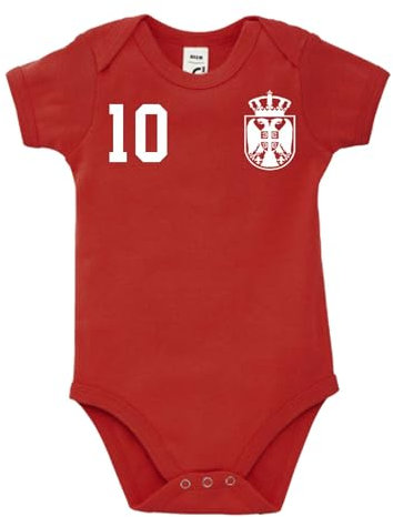 Kinder Baby Strampler Shirt Serbia Serbien mit Wunschname + Nummer - Rot 6-12 Monate
