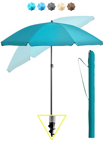 Menz Strandschirm, inkl. Hülle - UPF 50+ Sonnenschirm Strand, Strandschirm windfest stabil, Gartenschirm, Sonnenschirm Balkon 180 cm, Balkon-Schirm in Türkis