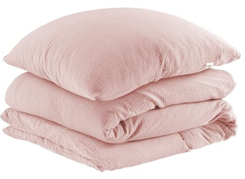 Pure Label Musselin Bettwäsche 135x200 cm mit einem Kissenbezug 80x80 cm aus 100% Baumwolle - Traumhaft weiche, kuschelige Bettwäsche-Sets in rosa aus Musselin