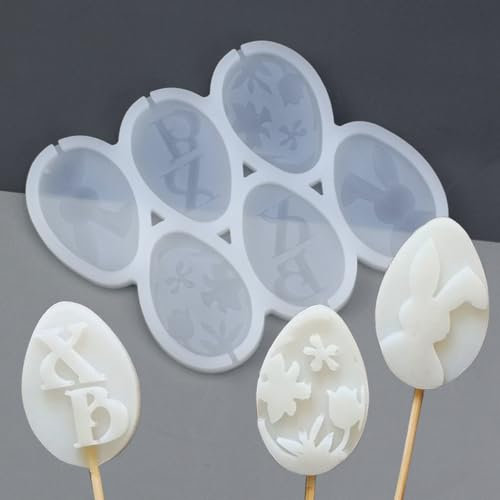 mostsom Lot de 2 moules à sucettes en silicone en forme d'œuf en forme de lapin, moule à sucettes, chocolat, biscuits, bonbons, moule de fête pour enfants (H_ œuf)