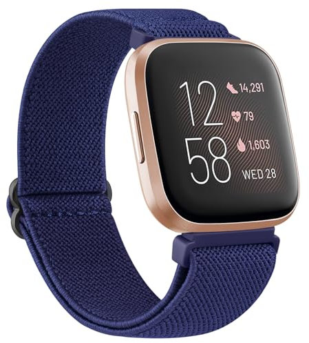 Tobfit Armband für Fitbit Versa Armband Damen Herren,Verstellbares Dehnbares Nylon Uhrenarmband Ersatzarmband für Fitbit Versa 2/Fitbit Versa/Versa Lite(Blau)