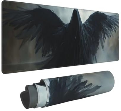 Gaming Mauspad XXL 1500x800x3mm Schwarzer Engel Mousepad Vernähte Kanten Wasserdicht Anti-Rutsch für PC, Laptop Multifunktionales Schreibtischunterlage Verbessert Präzision und Geschwindigkei W-281