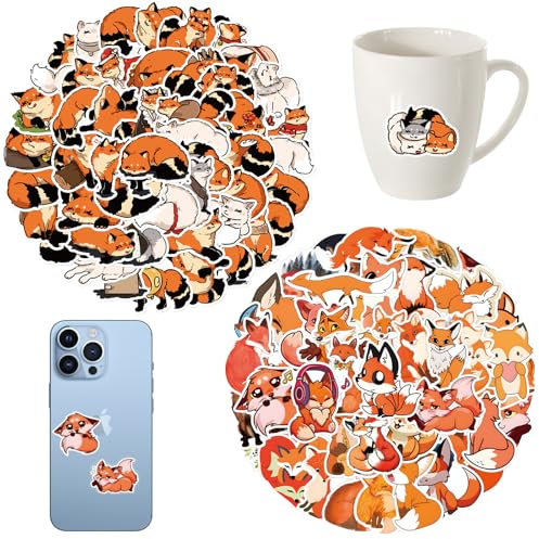 Fuchs Sticker 110 Stück Fox Aufkleber Aufkleber Tiere Füchse Aufkleber Pack Wiederverwendbar Fox Sticker Set für Kinder Wasserdicht Geeignet für Laptops Sammelalben Skateboards Autos Usw