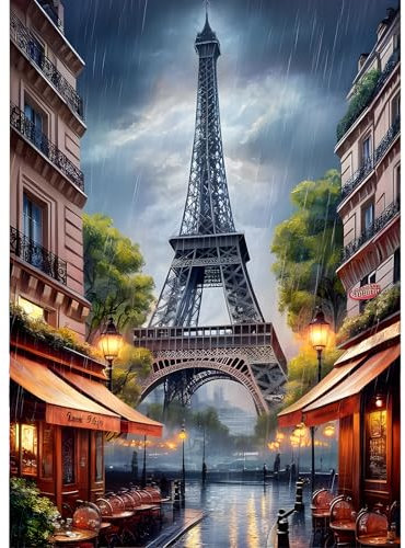 GDYEEH 5D Eiffelturm Diamant Painting Pictures, DIY Straßenszenerie Diamant Art Painting Kits, Regen Diamond Painting Set for Adults Anfänger, Diamond Painting Art by Numbers for Home Decor 30x40cm