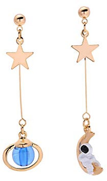 CYILPR Ohrringe, schicke, asymmetrische Ohrstecker, Mond, Planet, Astronaut, Geschenk für Jahrestag, Geburtstag, Abschluss, Weihnachten, Metall