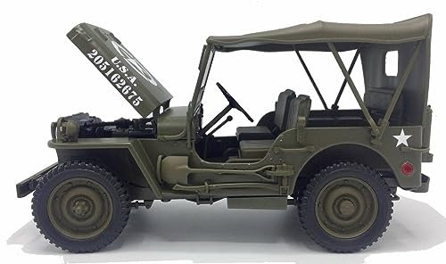 Welly Voiture Militaire Jeep Willys Capote Fermée US Army 1/18 en Métal D-Day Opération Overlord JEEPWillys Compatible avec Jeep