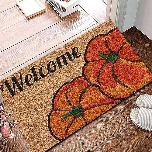 Thanksgiving Pumpkin Door Mat - Indoor & Outdoor, Pumpkin Patterned, Non Slip Welcome Carpet - Fall Decoration, Washable - Seasonal Halloween Party Floor Mat - Orange, 60 x 40 cm