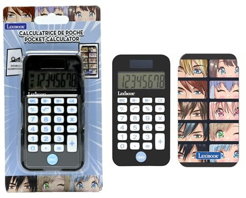 Lexibook, Manga, Taschenrechner mit Schutzabdeckung, konventionelle und erweiterte Rechnerfunktionen, batteriebetrieben und solarbetrieben, Schwarz, C45MAN