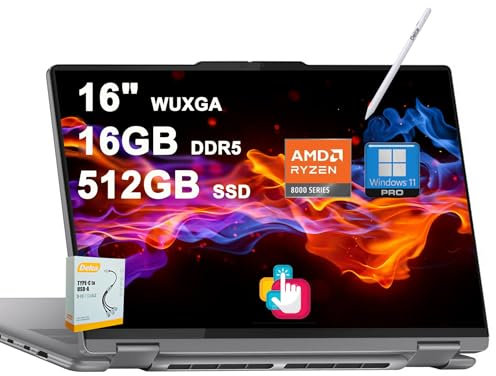Lenovo Yoga 7 2-in-1 AI PC Laptop | 16 WUXGA Touch | AMD Zen 4 8-core Ryzen 7 8840HS (>i7-12700H) | 16GB DDR5 512GB SSD | Backlit Fingerprint Long-Lasting Battery Win11Pro w/DLCA Accessory