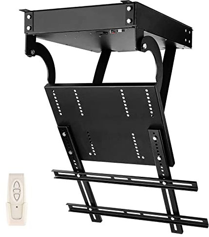 Elevador de TV eléctrico - Soporte de TV de techo abatible de 90° Soporte de TV para pantallas de 32 a 85 pulgadas Soporte para colgar TV grande en pared inclinada con control remoto, hasta 176 l