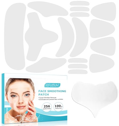 Scettar 256 Stück Gesichtsfalten Entferner Streifen, Anti Falten Pflaster, Zornesfalte Pflaster, zum Glätten von Augen Mund oder für Gesicht, Wiederverwendbare Stirn Falten Pads
