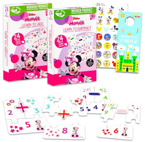 Minnie-Maus-Puzzle-Paare für Kleinkinder, 2 Stück, Bündel mit Disney Addition und Subtraktion, Puzzle-Paare, Lernkarten für Kinder im Alter von 5–6 Jahren