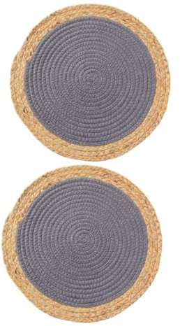 CONGARTENO 2pcs Round Woven Table Mats for Dining Heat Insulated Placemats Deep Grey Rope and Straw for Home Kitchen and Outdoor Use
