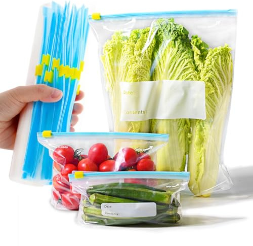 SHSMPXOY 50 Stück Gefrierbeutel Zipper Wiederverwendbare, 3 Größen Ziploc Bag(3.5L,1L,0.5L) Zum Verschließen Aufbewahrungsbeutel Sandwichbeutel Küche Beutel für Gemüse Milch Snacks Fleisch