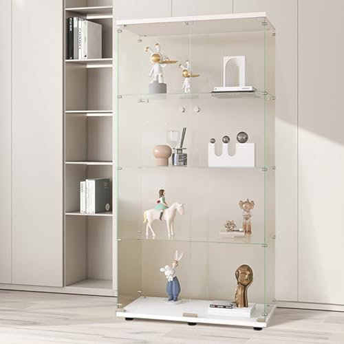 YNYHTER Vitrine sur pied en verre à 2 portes à 4 étages avec serrure - Vitrine de collection en verre (blanc, 2 portes et 4 étages)