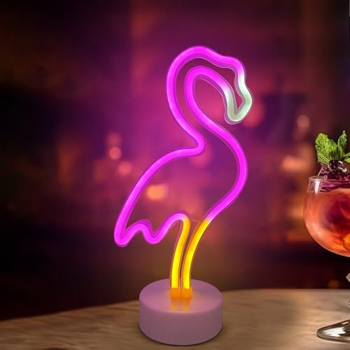 Flamingo-Neonschilder mit Sockel, Flamingo-LED-Leuchten, USB-/batteriebetrieben, leuchtende bunte Lampe für Schlafzimmer, Geburtstagsparty, Valentinstagsgeschenk