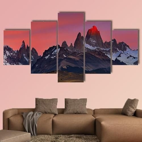 Generisch 5 Stück Wandkunst Leinwanddrucke Berg Fitz Roy in Argentinien Bild Malerei Moderne gestreckt gerahmte Wand Kunstwerk für Badezimmer Home Office Decor