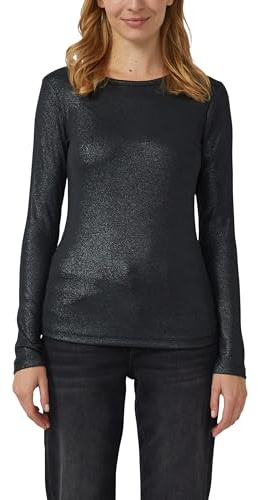 s.Oliver Damen RIPP-Shirt mit Glitzer-Effekt T-Shirt Langarm mit Glitzereffekt