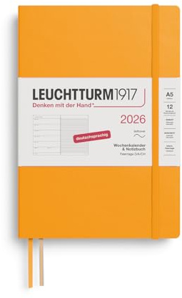 LEUCHTTURM1917 372494 Wochenkalender & Notizbuch Medium (A5) 2026, 12 Monate, Softcover, Rising Sun, Deutsch