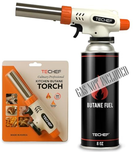 TECHEF Butane Torch - Culinary Professional Kitchen Butane Torch | Adjustable Flame Shape Strength 2,200°F | Searing Steaks, Creme Brulee | Anti-flare | Made in Korea | Butane Fuel Not Included